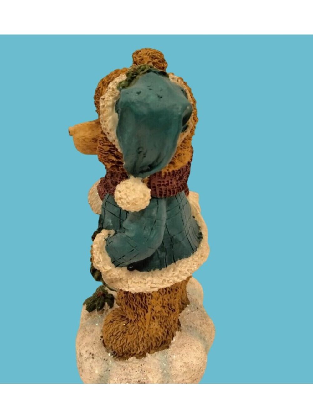 Christmas Bear Figurine Holding Joy Sign Blue Coat Hat Resin Holiday Decor - Picture 4 of 7